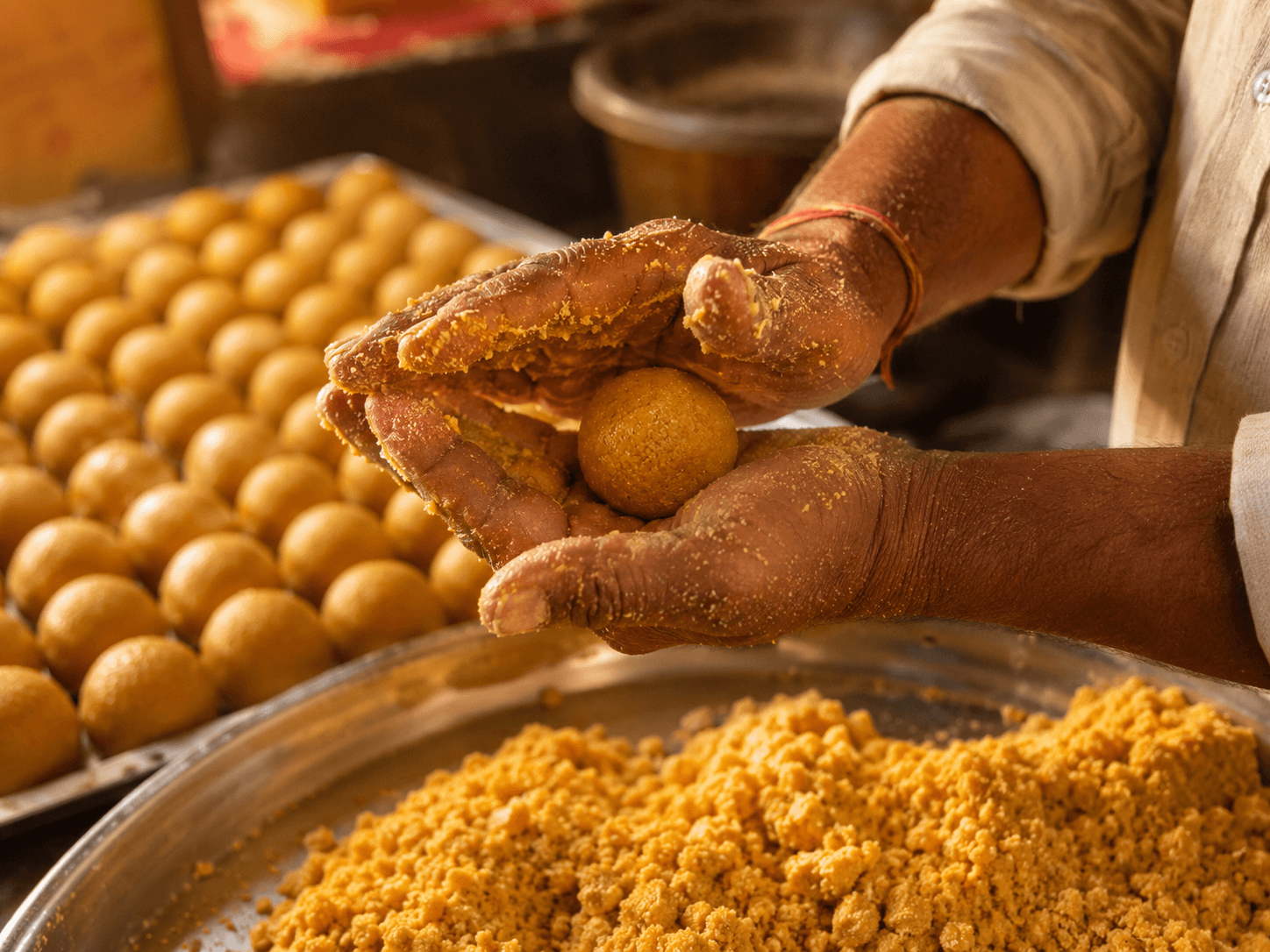 Making Besan Ladoo